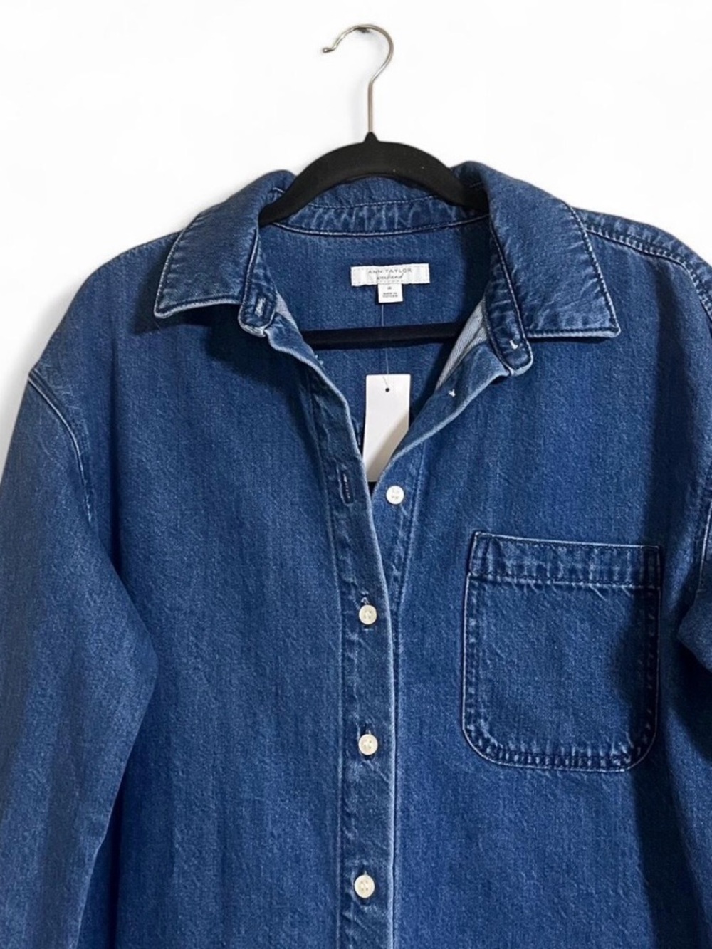Ann Taylor Sz M Denim Shirt Dress/ Light Jacket Lyocell/Recycled Cotton Blend - Picture 4 of 8